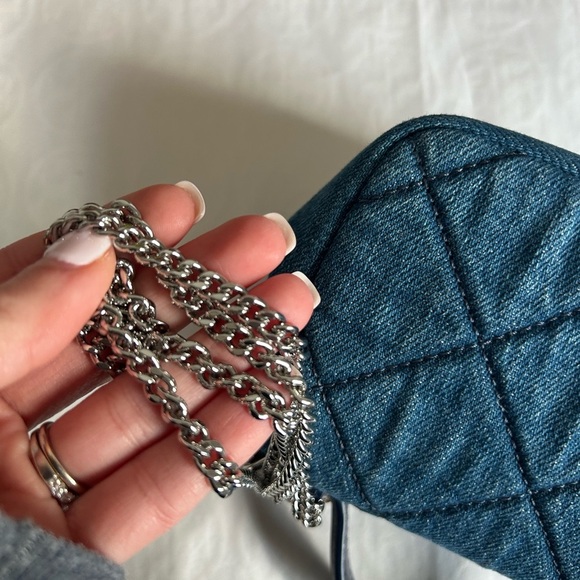 Tory Burch Willa Denim Nano Top Handle Crossbody Bag Denim Blue Silver - Picture 11 of 11